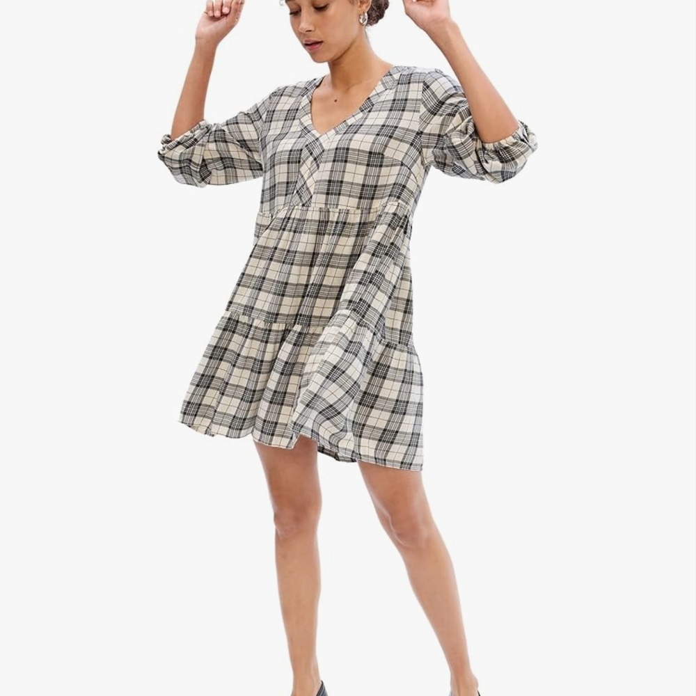 Plaid V-Neck Dress